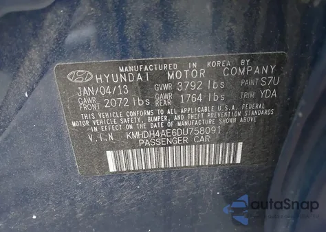2013 Hyundai Elantra Gls z USA, uszkodzony, nr VIN KMHDH4AE6DU758091
